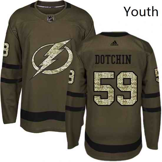Youth Adidas Tampa Bay Lightning 59 Jake Dotchin Authentic Green Salute to Service NHL Jersey